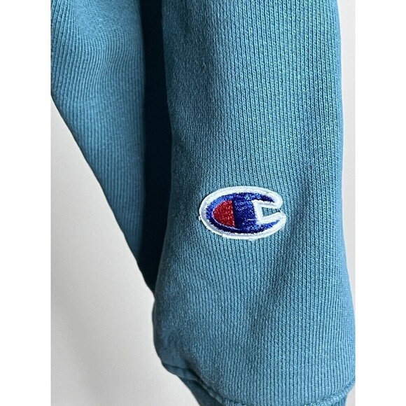 Champion Unisex Reverse‎ Weave Sweatshirt Jacket Teal 1/4 Zip Medium Cotton - Picture 4 of 9
